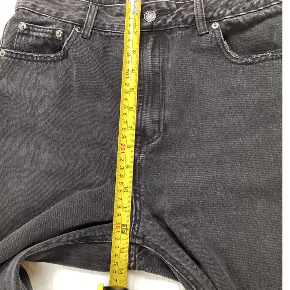 Glassons Black Wide Leg Jeans Women's Size‎ 12 Raw Hem Vintage Washed Denim